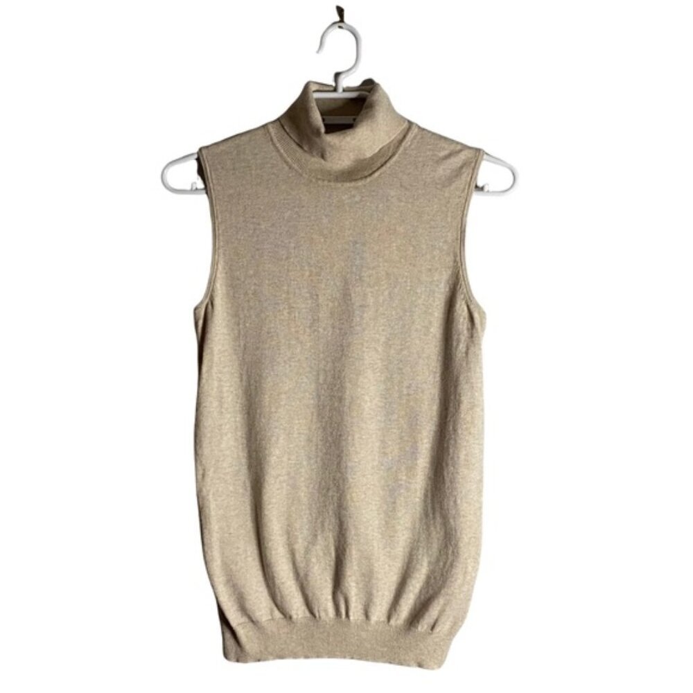 Denver Hayes Women's Tan Sleeveless Ribbed Turtleneck Pullover